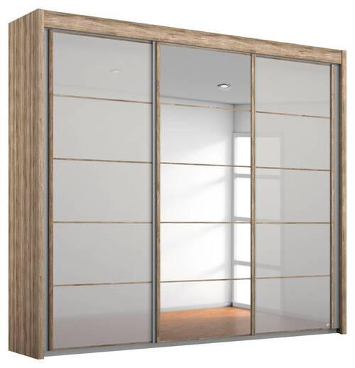 SCHWEBETÜRENSCHRANK 300/197/65 cm 3-türig  - Eichefarben/Grau, Basics, Glas/Holzwerkstoff (300/197/65cm) - Cantus