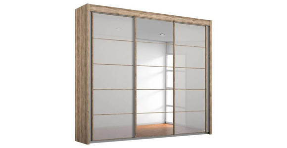 SCHWEBETÜRENSCHRANK  in Grau, Eichefarben  - Eichefarben/Grau, Basics, Glas/Holzwerkstoff (225/197/65cm) - Cantus