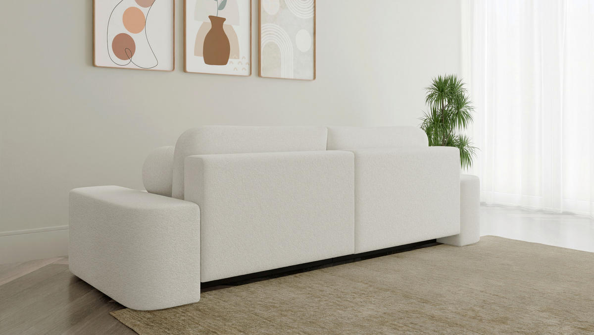 SCHLAFSOFA OVAL in Bouclé Elfenbein  - Elfenbein/Schwarz, Design, Kunststoff/Textil (268/85/110cm) - MID.YOU