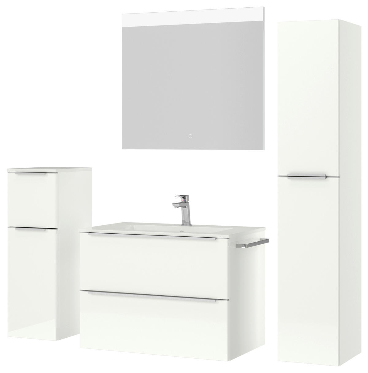BADEZIMMER 5-teilig  in 141 cm  - Edelstahlfarben/Weiß Hochglanz, MODERN, Holzwerkstoff/Stein (141cm) - Nobilia