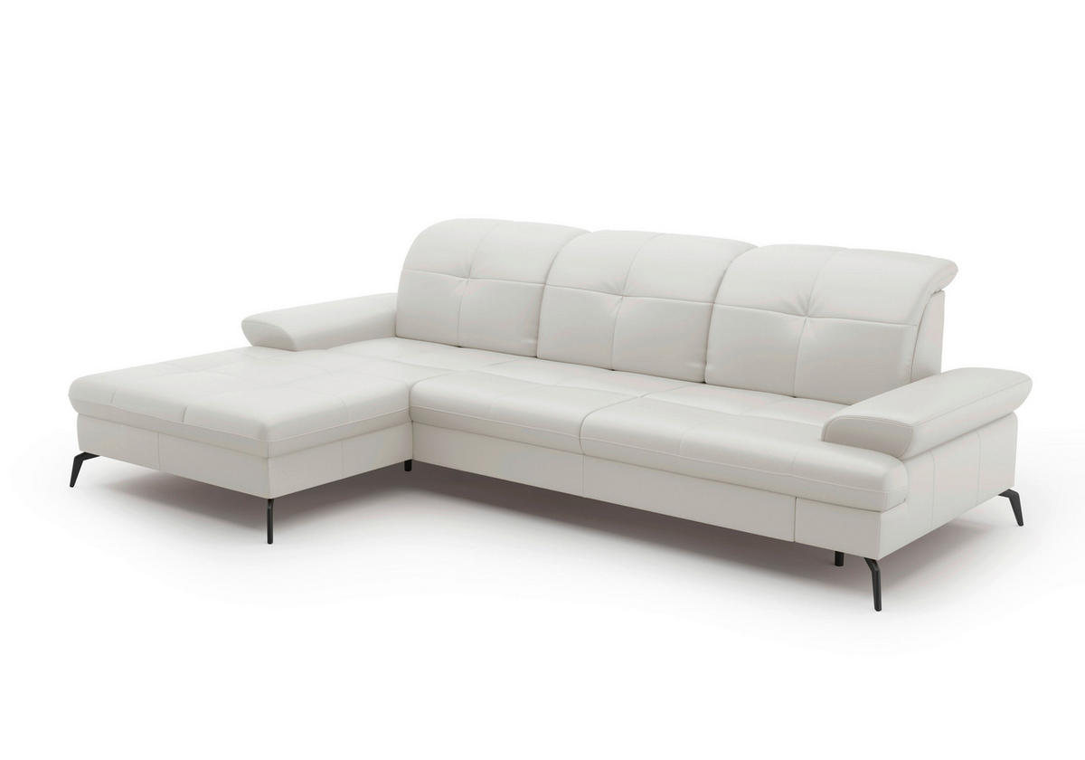 ECKSOFA Weiß Echtleder  - Schwarz/Weiß, KONVENTIONELL, Leder/Metall (185/279cm) - Sit & More