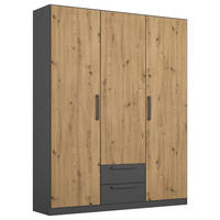 DREHTÜRENSCHRANK 136/197/54 cm,  in Grau, Eiche Artisan, 3-türig  - Eiche Artisan/Grau, MODERN, Holzwerkstoff/Kunststoff (136/197/54cm) - Rauch Möbel