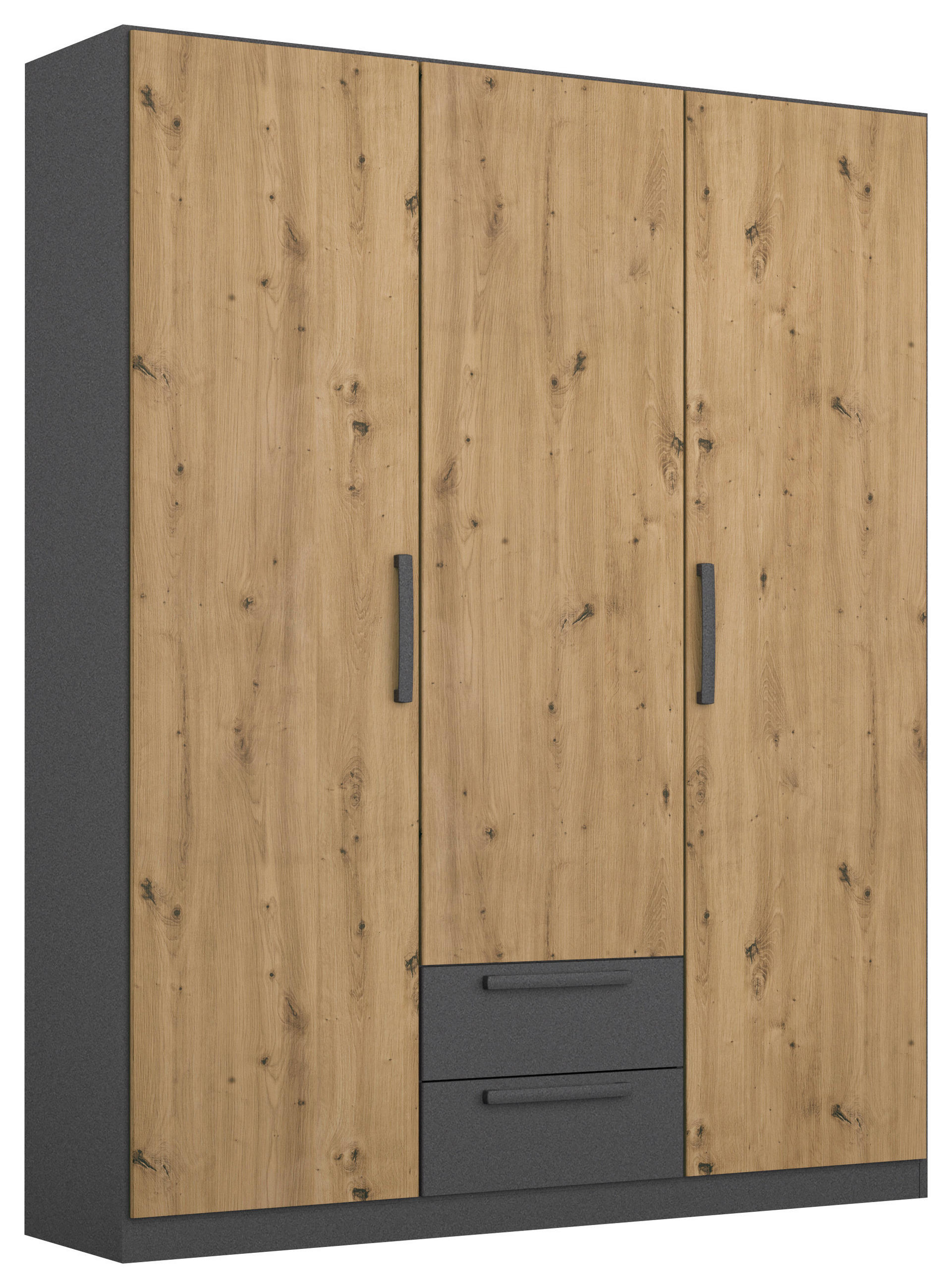 Rauch Möbel Drehtürenschrank Grau, Eiche Artisan 136x197x54 cm