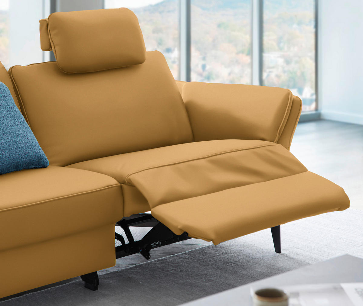 3-SITZER-SOFA in Echtleder Senfgelb  - Senfgelb/Schwarz, Design, Leder/Metall (190/84/99cm) - Dieter Knoll