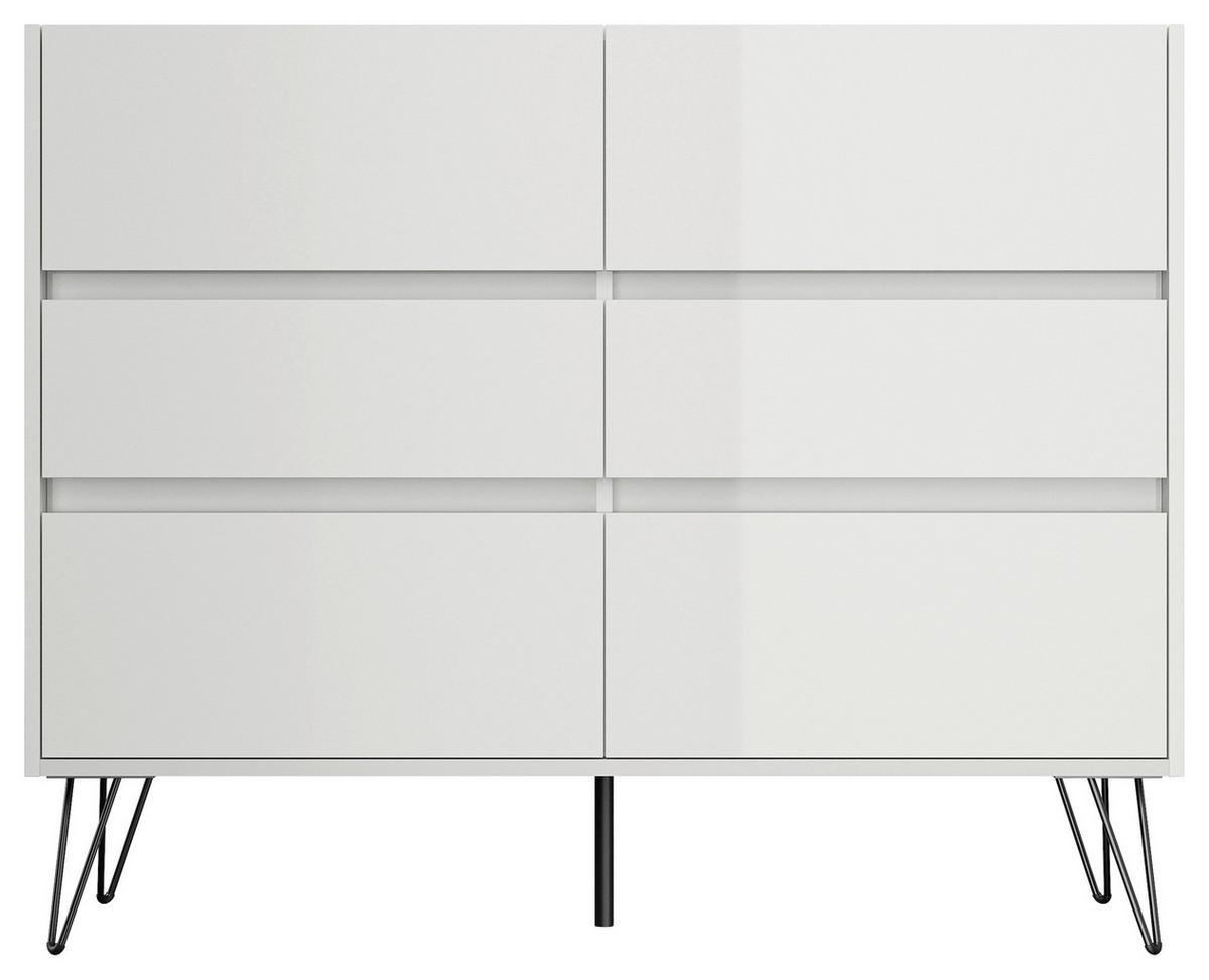 SIDEBOARD Posseik Industrial 120/93,6/42 cm 6 Schublade(n)  - Weiß Hochglanz/Schwarz, Design, Holzwerkstoff/Metall (120/93,6/42cm) - P & B