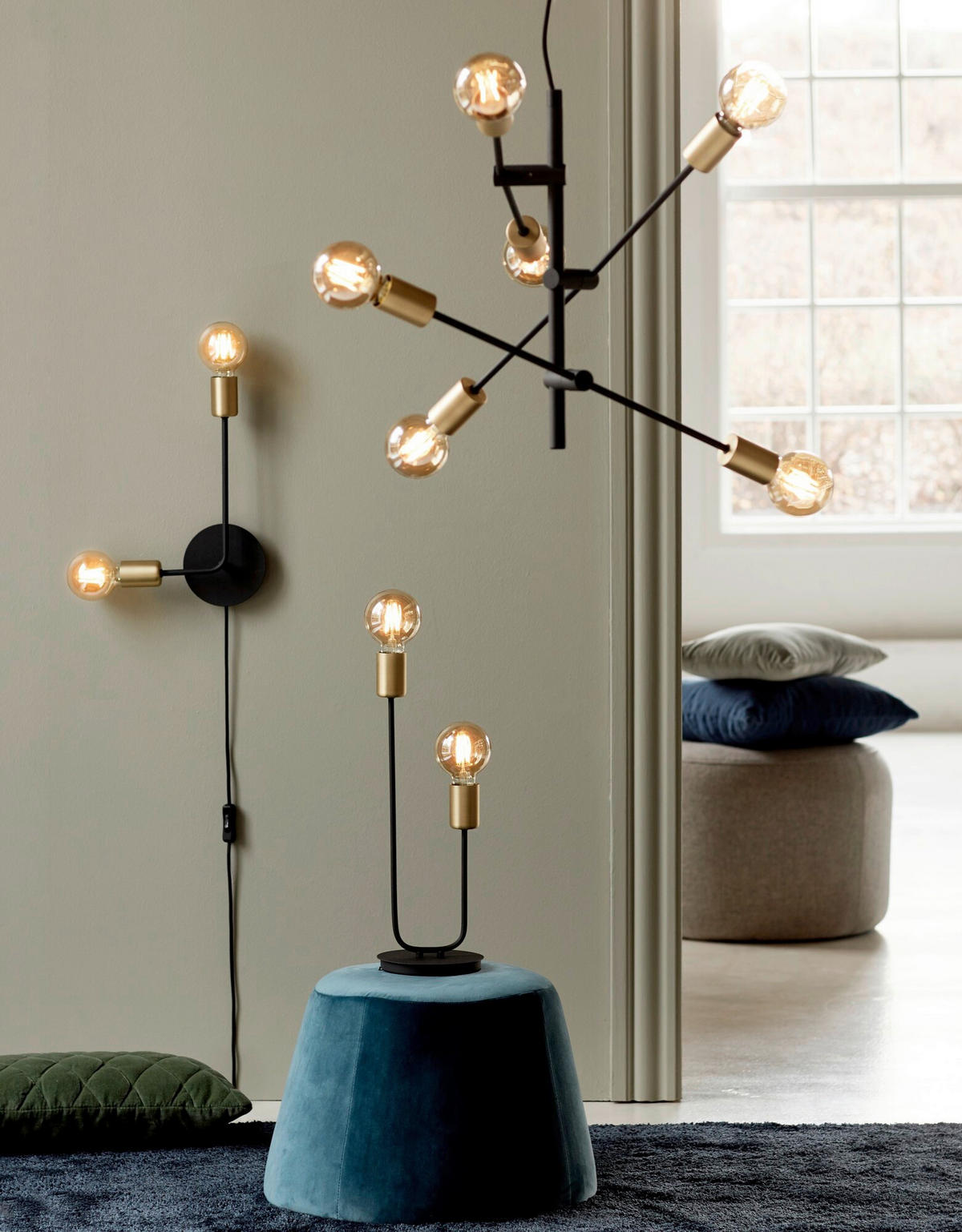 PENDELLEUCHTE Josefine 55/55/79 cm  - Schwarz, Design, Metall (55/55/79cm) - Nordlux
