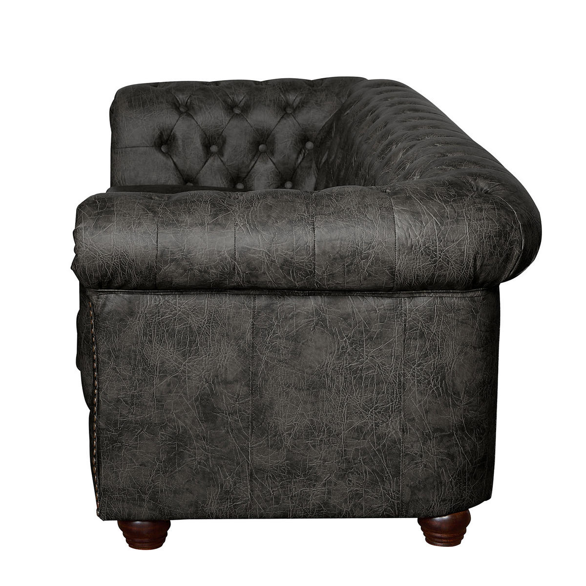 SITZGARNITUR YORK in Lederlook Schwarz  - Schwarz/Braun, Design, Holz/Textil (203/72/86cm) - P & B