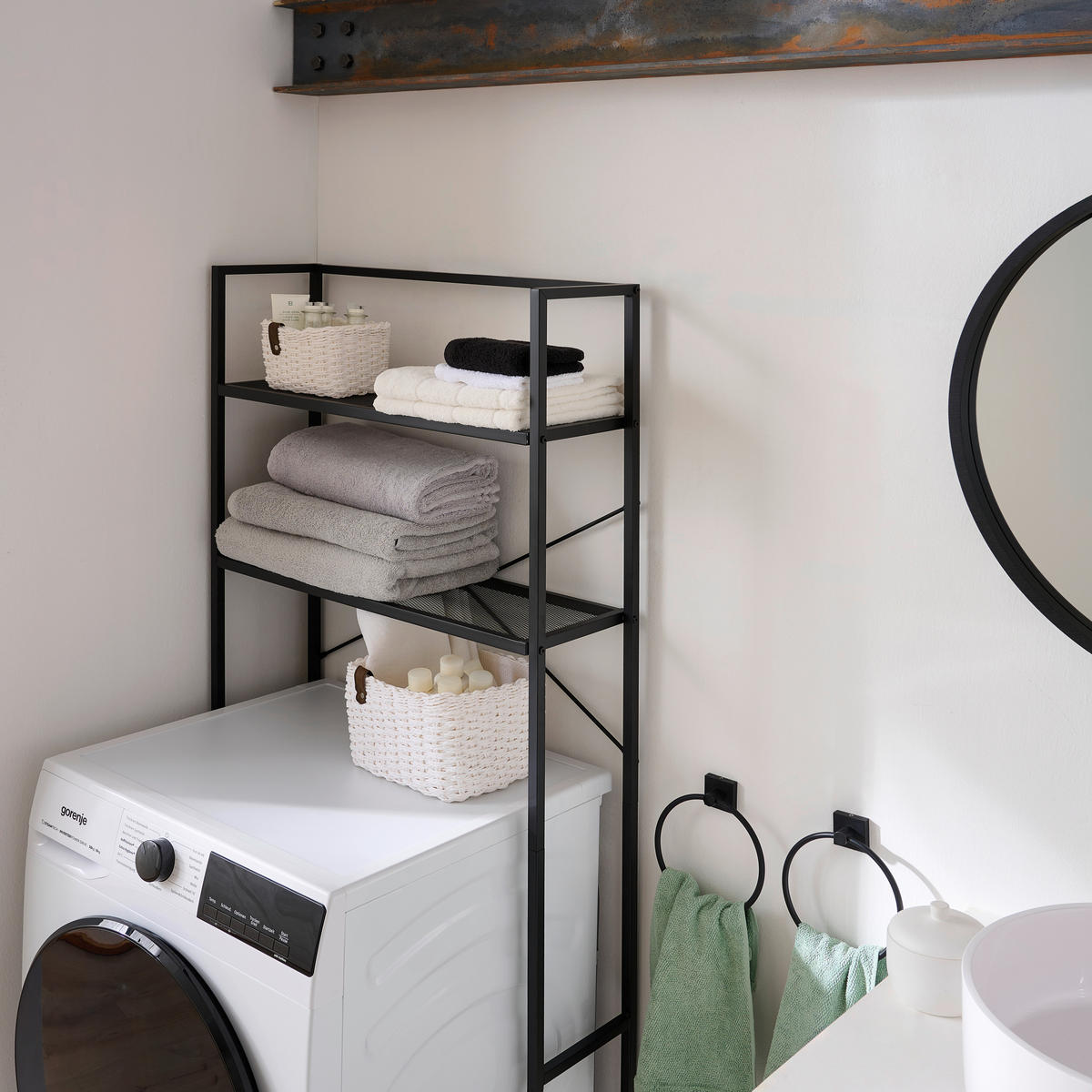 HYLLA FÖR TVÄTTMASKIN 68/160/28 cm  i svart  - svart, Basics, metall/plast (68/160/28cm) - Best Price