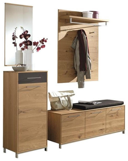 GARDEROBE Anthrazit, Eichefarben - Eichefarben/Anthrazit, Design, Glas/Holz (180/195/40cm)