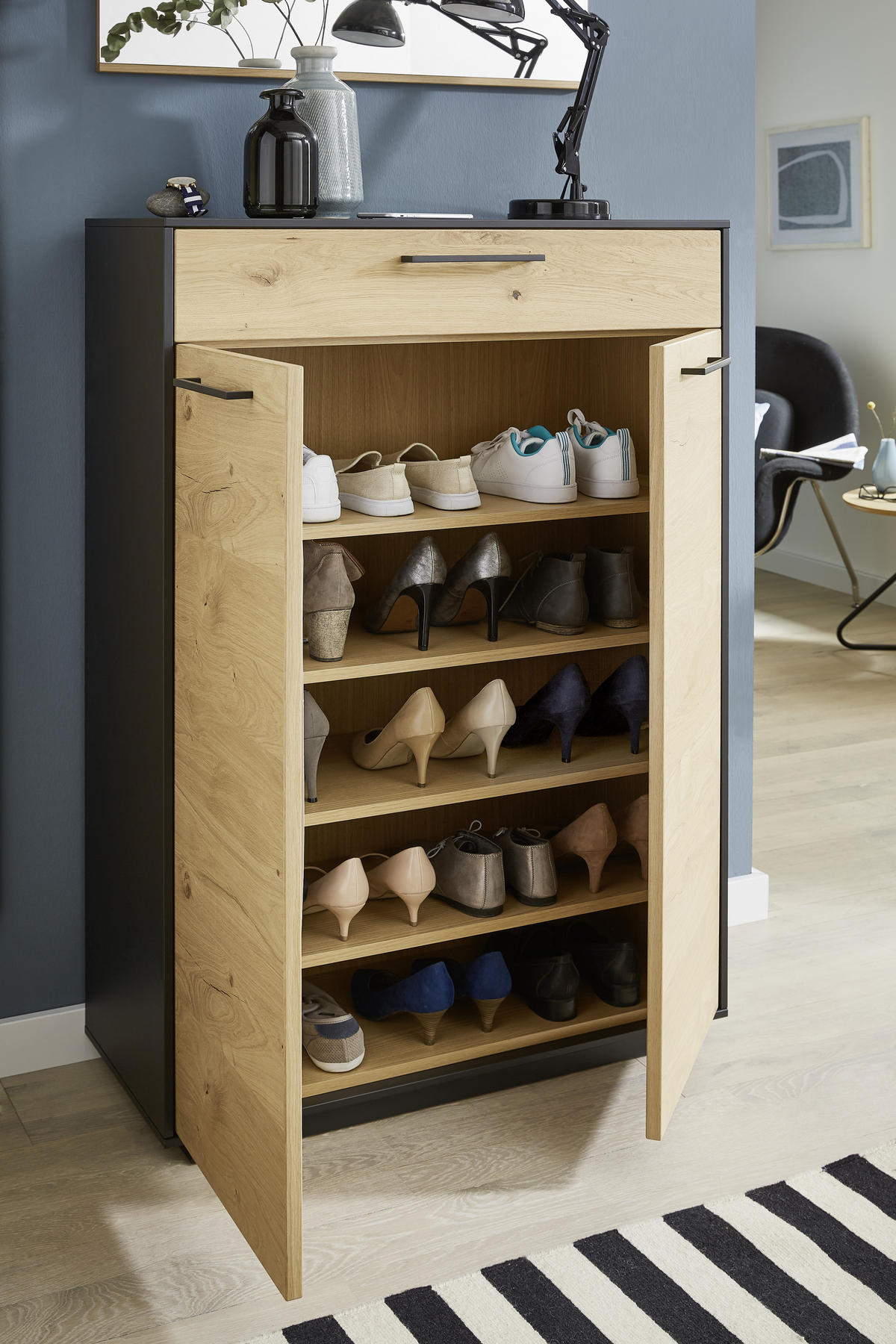 SCHUHSCHRANK  in 86/124/37 cm  - Eichefarben/Anthrazit, Design, Holz/Holzwerkstoff (86/124/37cm) - Dieter Knoll