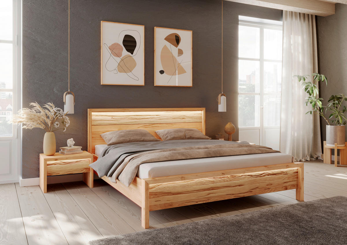 BETT  in Naturfarben, Kernbuche  - Naturfarben/Kernbuche, MODERN, Holz (186/101/212cm) - MID.YOU
