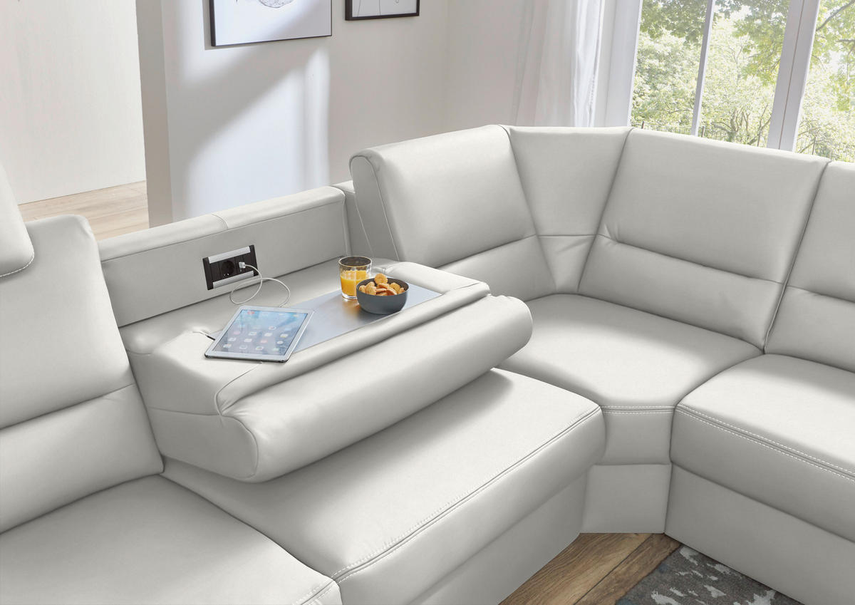 ECKSOFA in Echtleder Weiss  - Weiss/Beige, Design, Leder/Metall (288/249cm) - Beldomo Premium