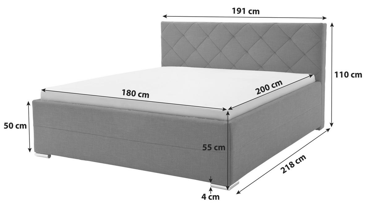 POLSTERBETT 180/200 cm,  in Anthrazit,  - Chromfarben/Anthrazit, KONVENTIONELL, Textil/Metall (180/200cm) - Livetastic