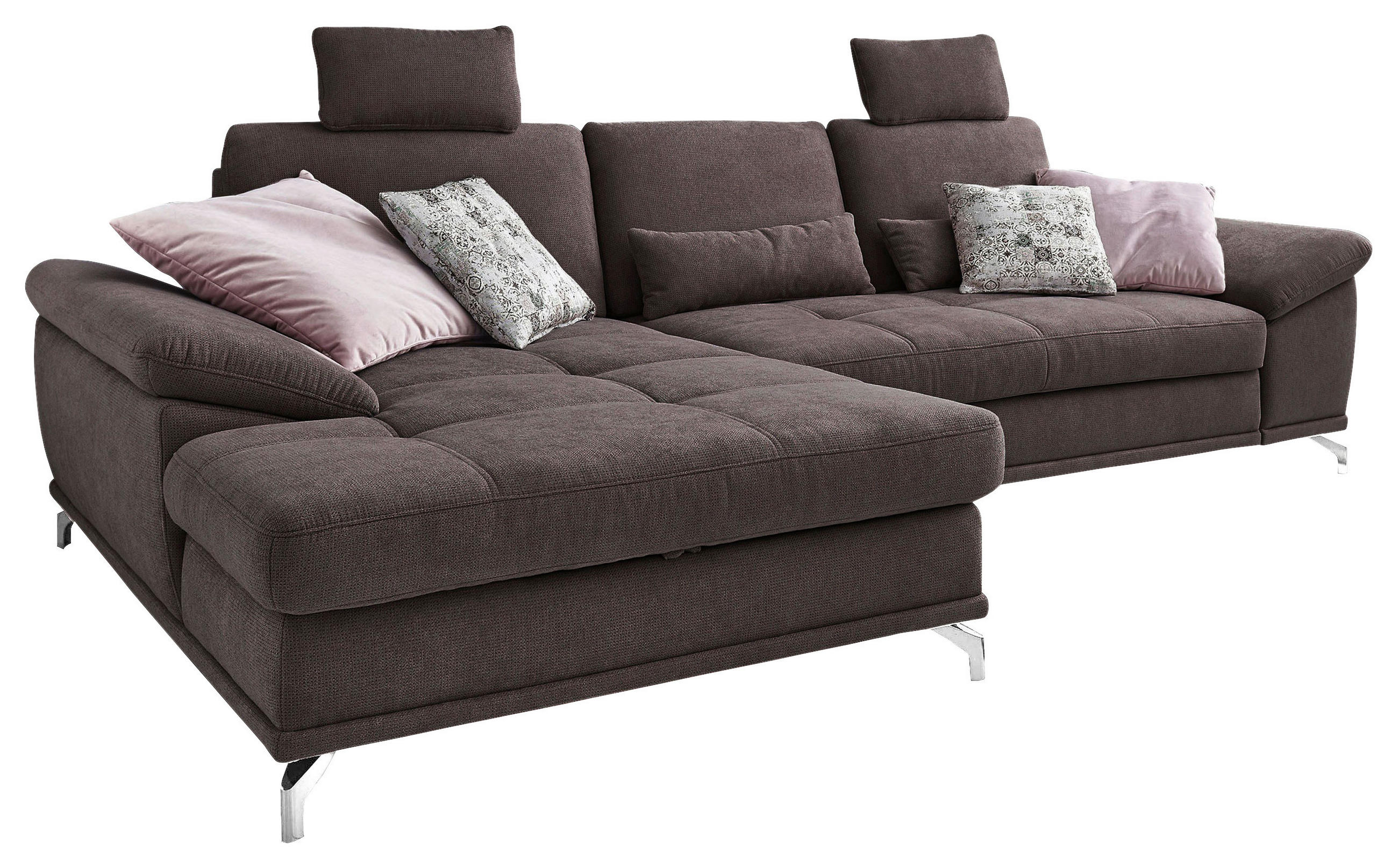 ECKSOFA Dunkelbraun Flachgewebe  - Dunkelbraun/Silberfarben, KONVENTIONELL, Textil/Metall (176/301cm) - Sit & More