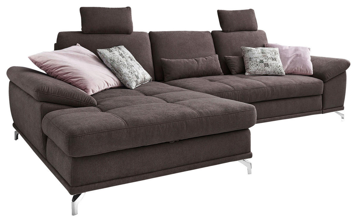 ECKSOFA Dunkelbraun Flachgewebe  - Dunkelbraun/Silberfarben, KONVENTIONELL, Textil/Metall (176/301cm) - Sit & More