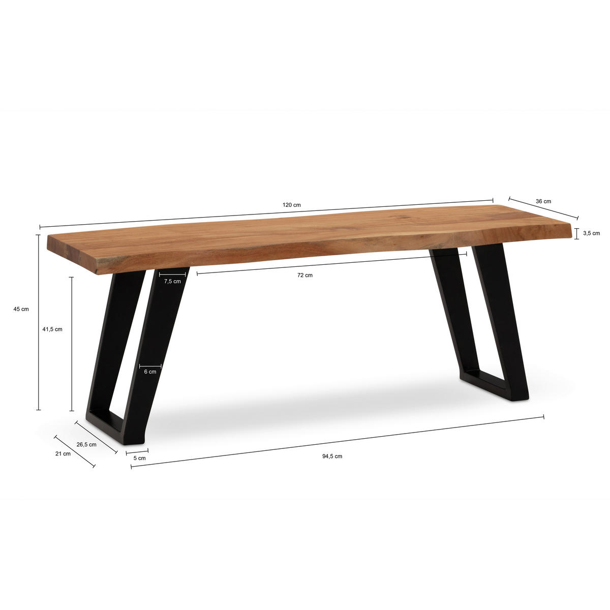 GARDEROBNA KLOP barve akacije, svetlo rjava - svetlo rjava/črna, Design, kovina/les (120/40/45,5cm) - MID.YOU