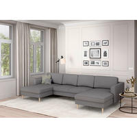 WOHNLANDSCHAFT Anthrazit Struktur  - Anthrazit/Buchefarben, MODERN, Holz/Textil (161/306/161cm) - Trendmanufaktur