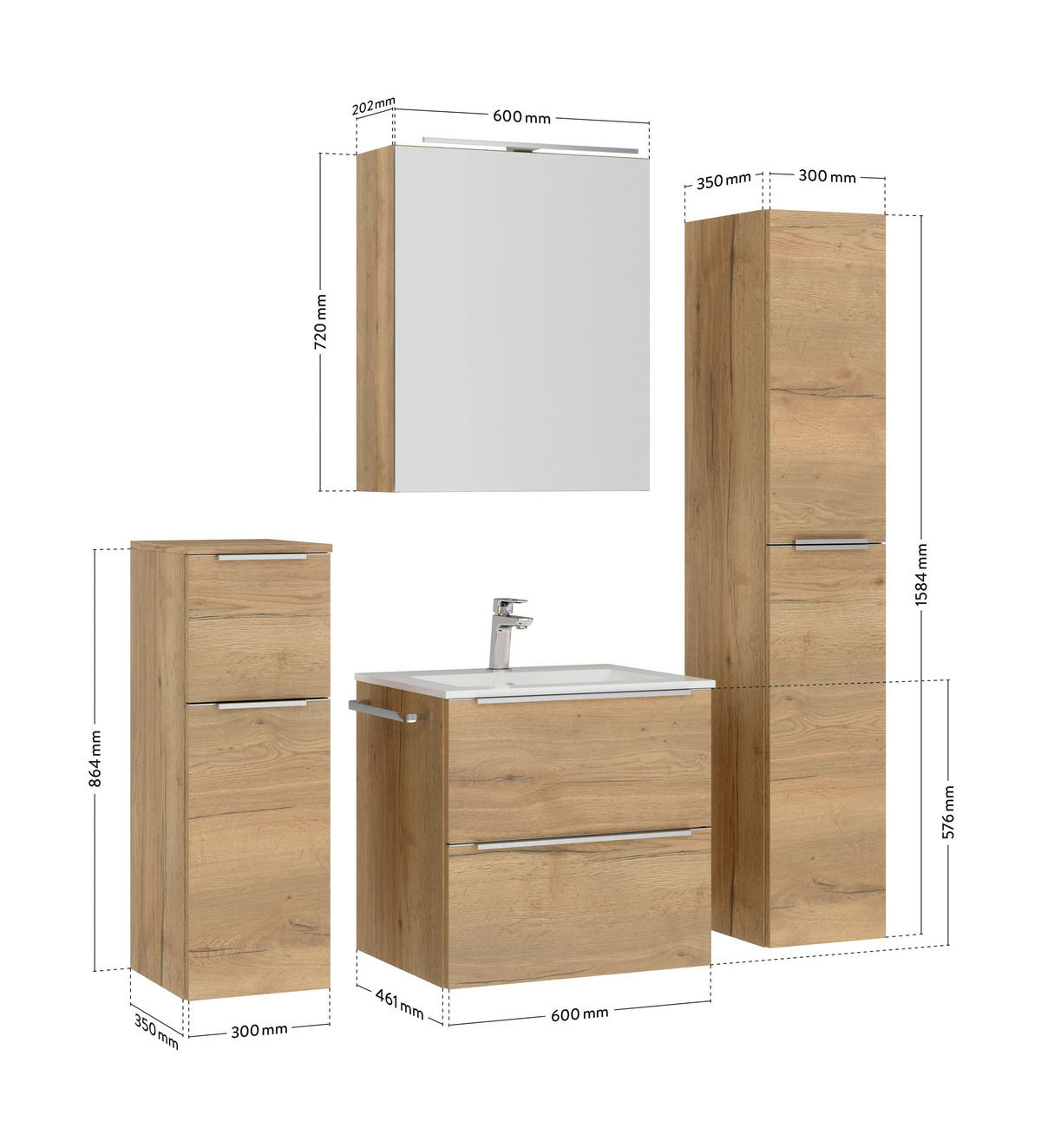 BADEZIMMER  in 61 cm  - Edelstahlfarben/Eichefarben, MODERN, Holzwerkstoff/Stein (61cm) - Nobilia