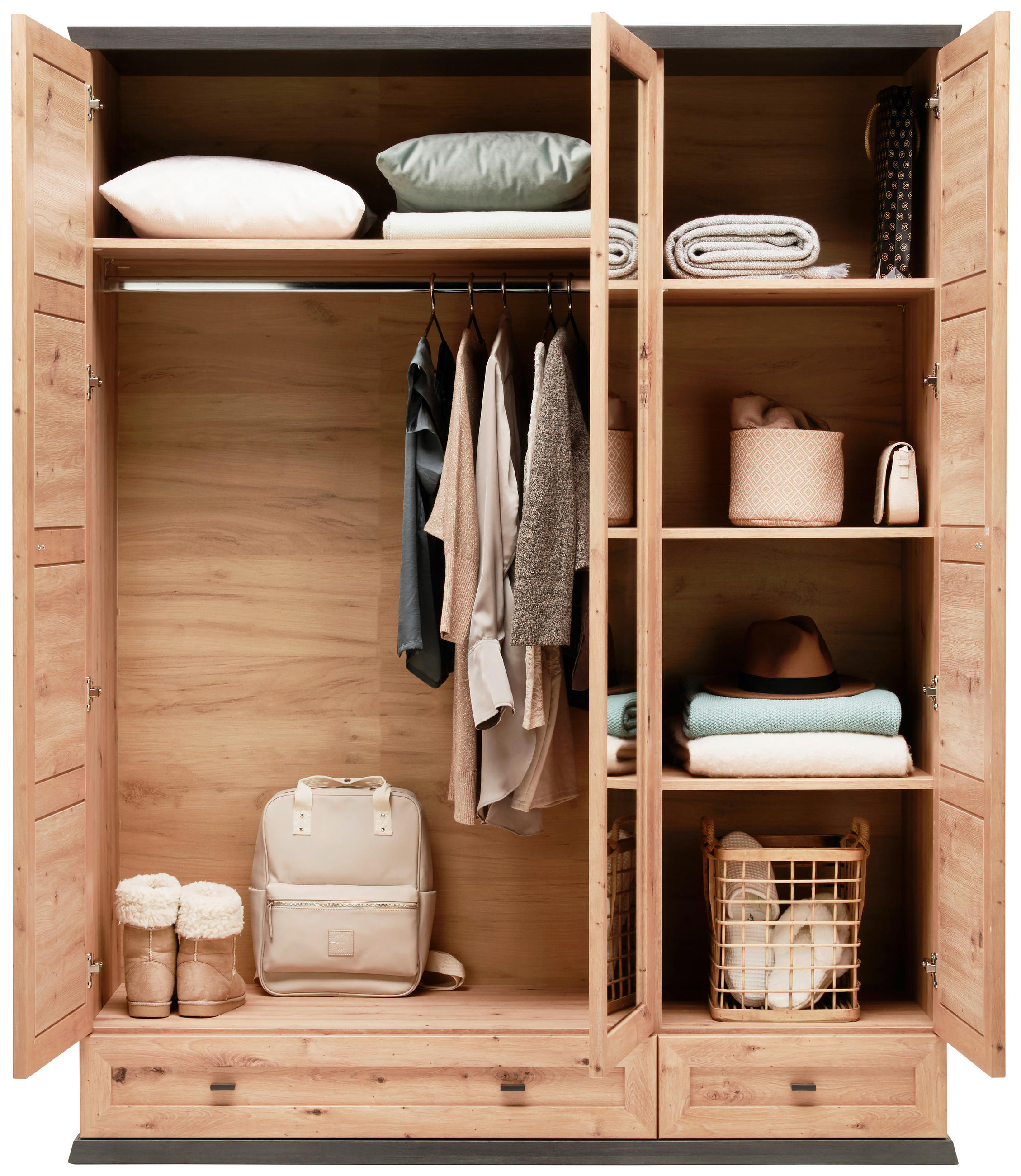 GARDEROBENSCHRANK 154/196,7/60,5 cm  - Anthrazit/Eiche Artisan, LIFESTYLE, Glas/Holzwerkstoff (154/196,7/60,5cm) - Xora