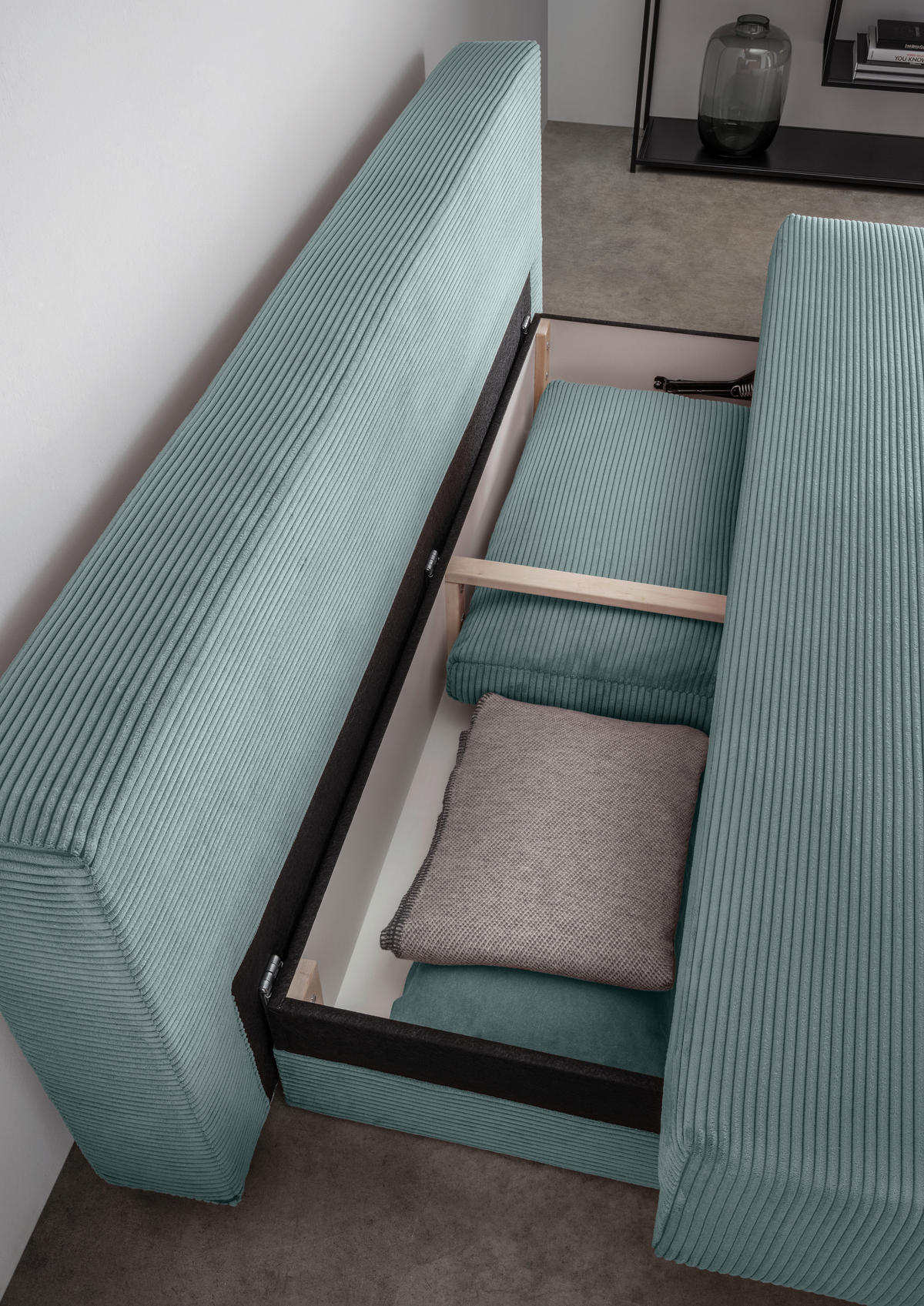 SCHLAFSOFA in Cord Hellblau  - Schwarz/Hellblau, Modern, Textil/Metall (198/90/100cm) - Livetastic