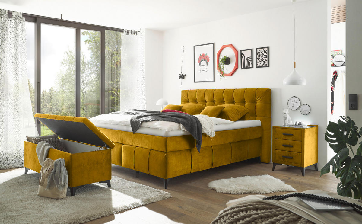 BOXSPRINGBETT 180/200 cm  in Gelb  - Gelb/Schwarz, KONVENTIONELL, Kunststoff/Textil (180/200cm) - Modante