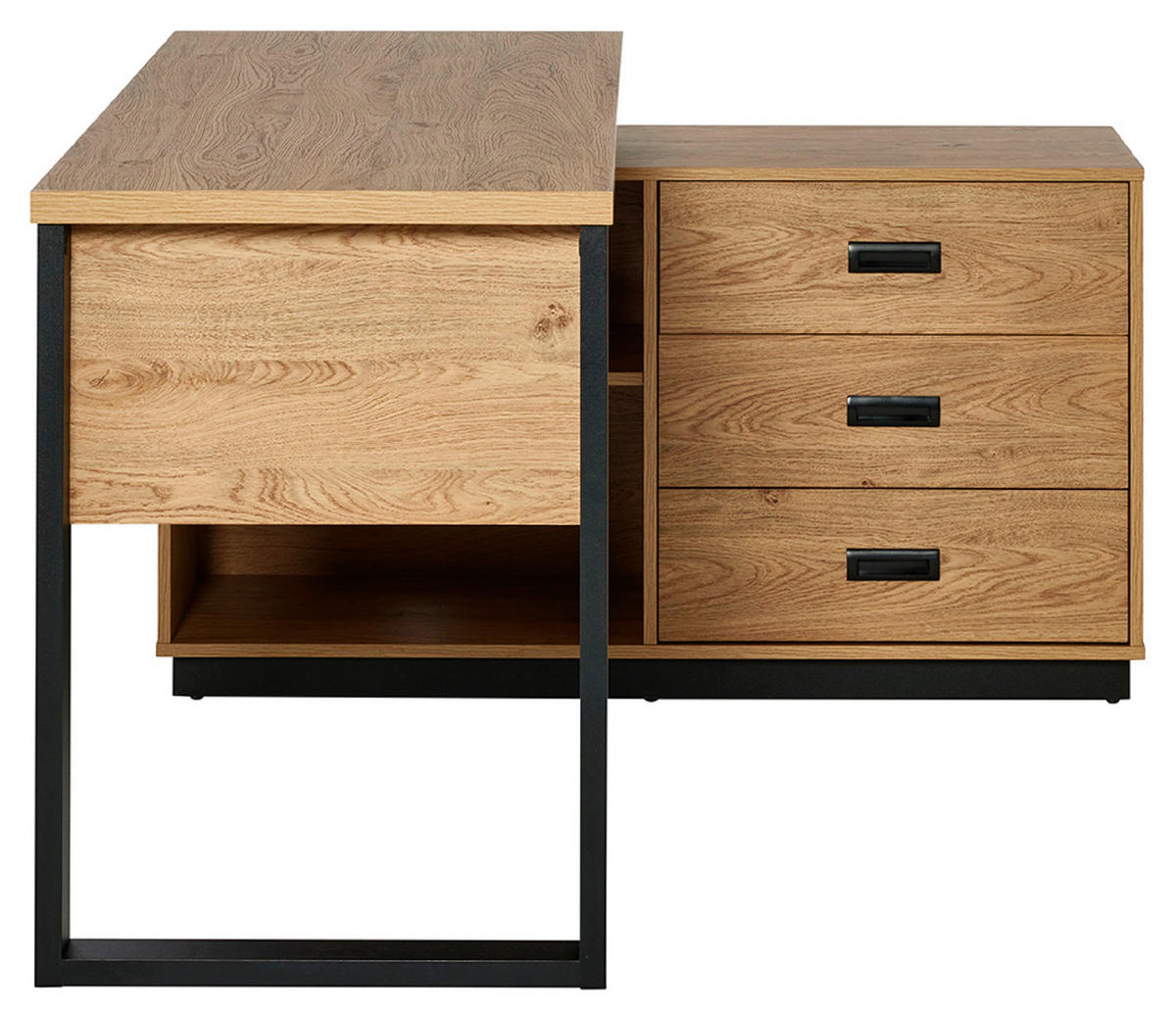 ECKSCHREIBTISCH 150/116/76 cm  in Schwarz, Eichefarben  - Eichefarben/Schwarz, Modern, Holzwerkstoff/Metall (150/116/76cm) - Livetastic