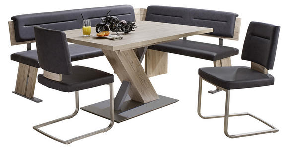 ECKBANKGRUPPE in Metall, Textil, Holzwerkstoff Eichefarben, Dunkelgrau - Eichefarben/Dunkelgrau, KONVENTIONELL, Holzwerkstoff/Textil (155/205cm) - Cantus