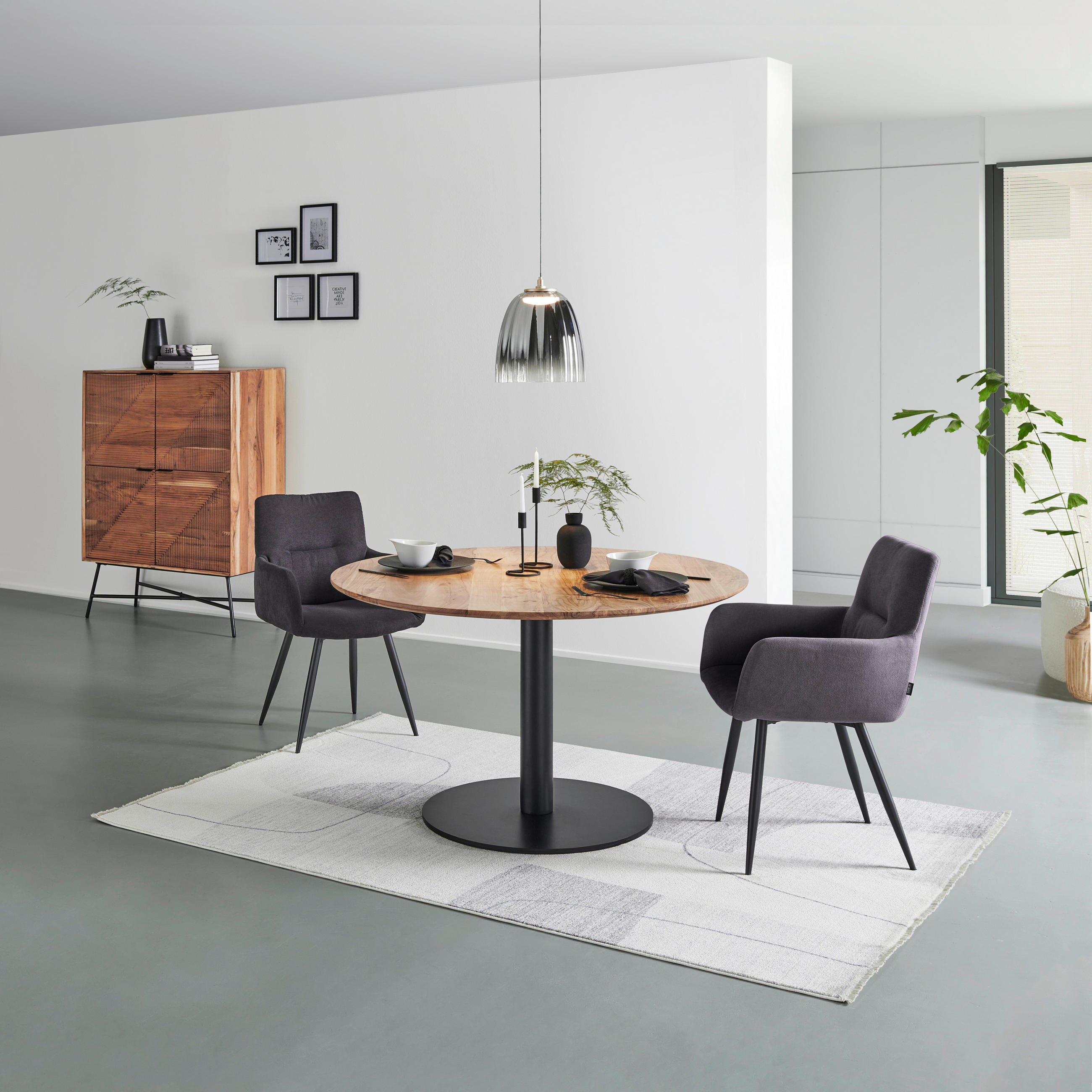 ESSTISCH in Holz, Metall  - Schwarz/Akaziefarben, MODERN, Holz/Metall (130/76/130cm) - Livetastic
