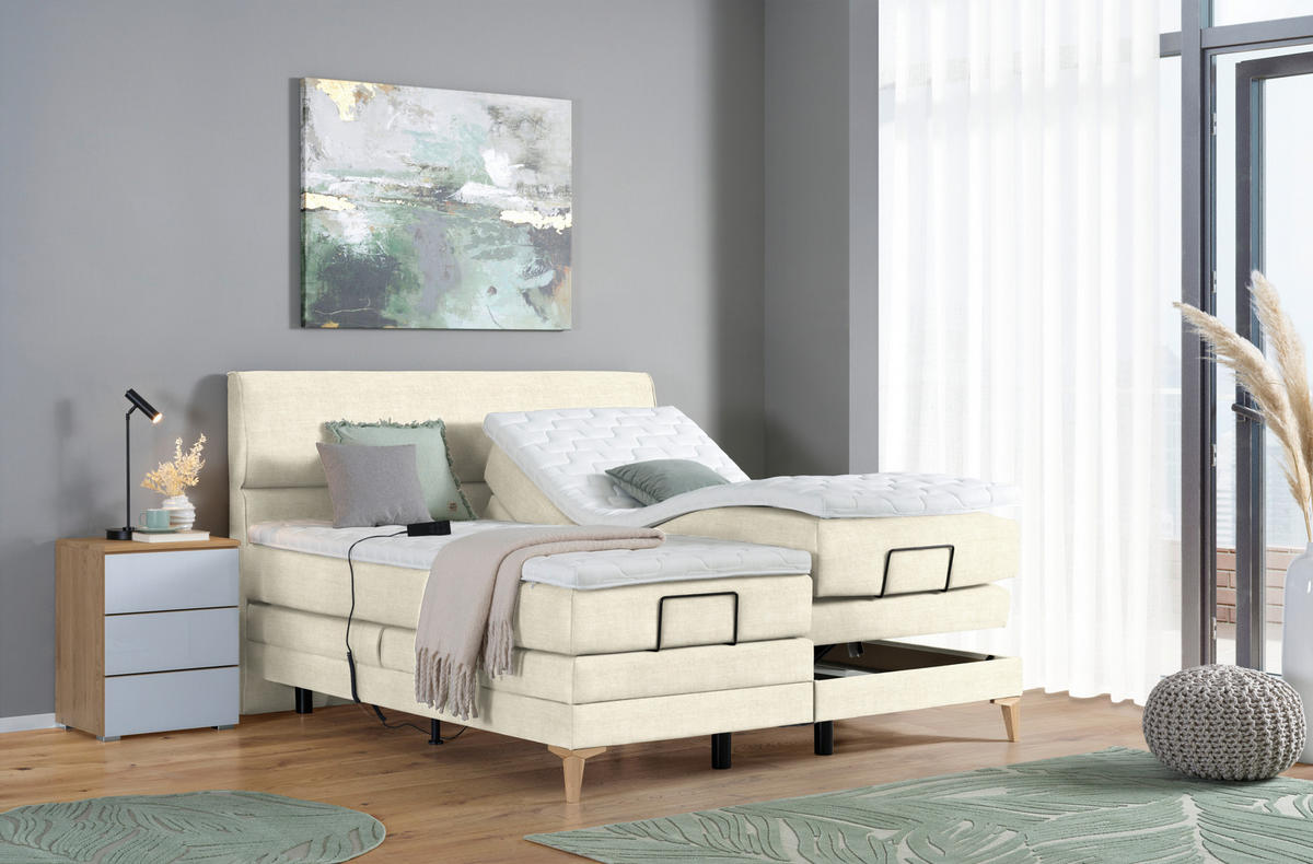 BOXSPRINGBETT 180/200 cm  in Creme  - Eichefarben/Creme, Konventionell, Holz/Textil (180/200cm) - Voleo