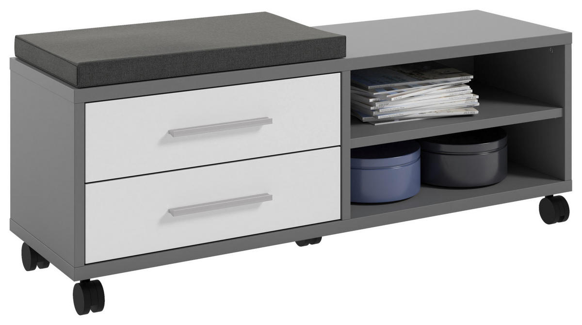 ROLLCONTAINER Weiß, Dunkelgrau  - Dunkelgrau/Alufarben, MODERN, Glas/Holzwerkstoff (133/52,3/40cm)