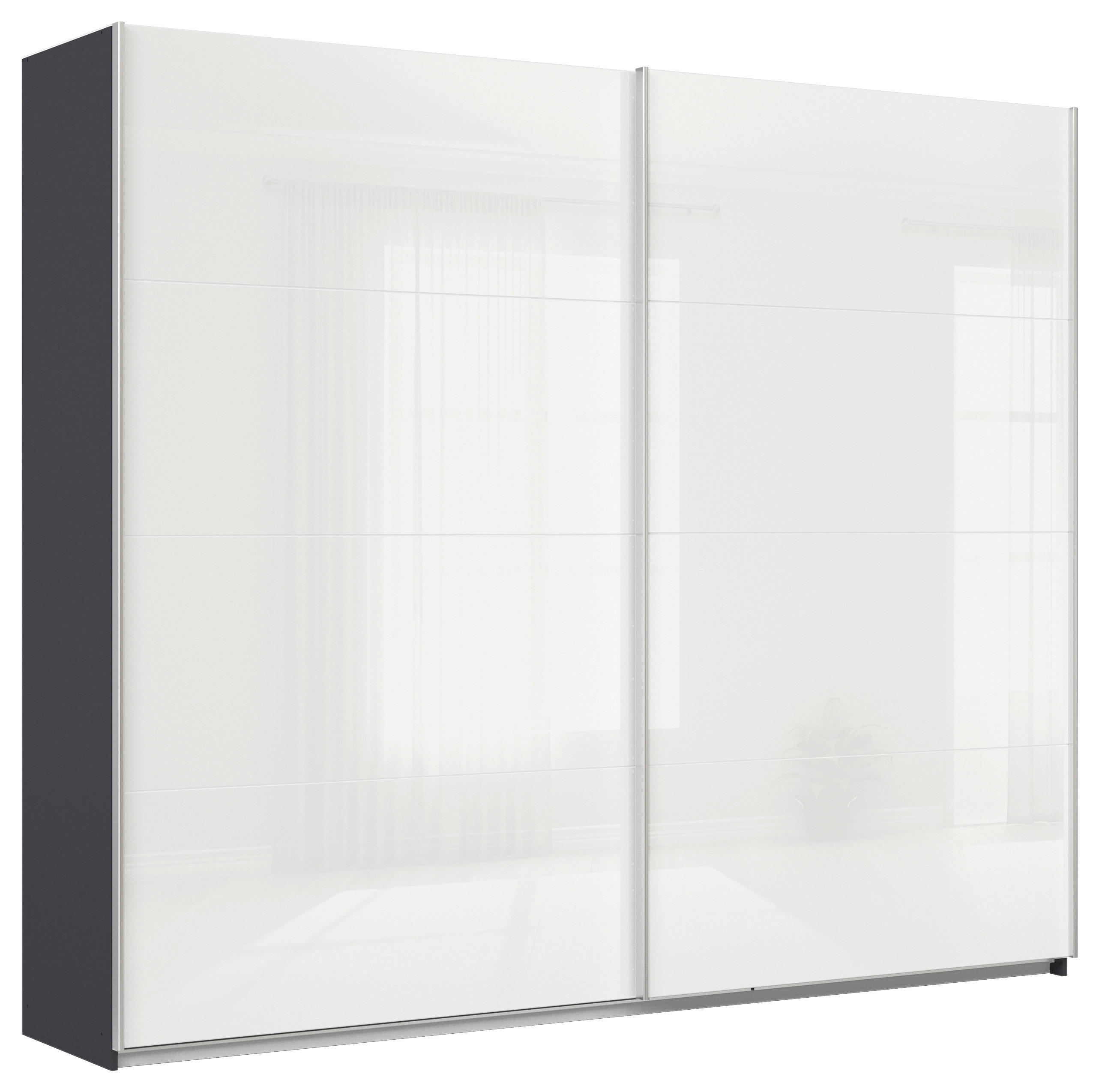 SCHWEBETÜRENSCHRANK in Grau, Weiss Hochglanz  - Weiss Hochglanz/Alufarben, Basics, Holzwerkstoff/Metall (271/210/62cm) - Xora