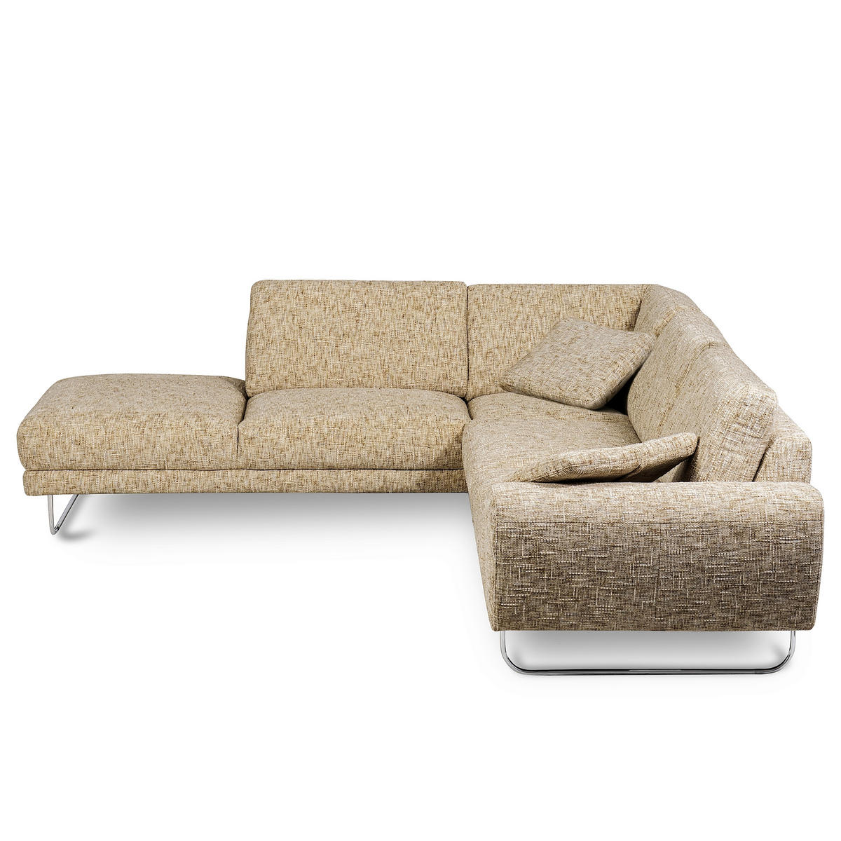 ECKSOFA 250/273 cm SPRING in Webstoff Hellbraun Zierkissen  250/273 cm  - Chromfarben/Hellbraun, Design, Textil/Metall (250/273cm) - Livetastic