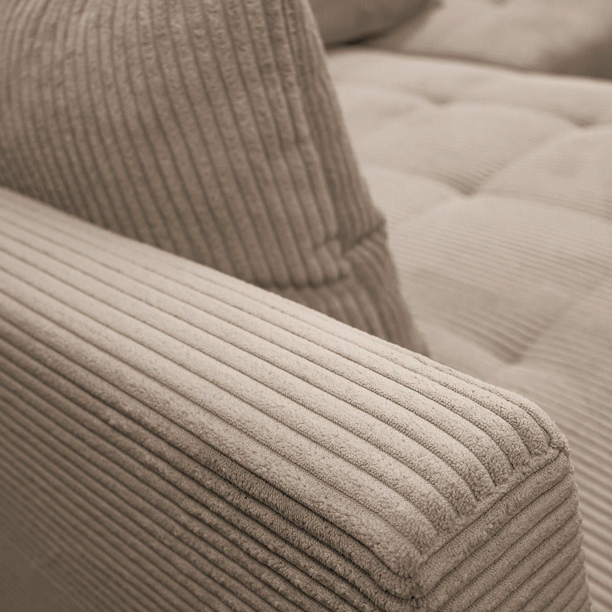 Ecksofa inkl. Hocker in Cord Hellbraun  - Hellbraun/Schwarz, Design, Holz/Textil (174/247cm) - MID.YOU