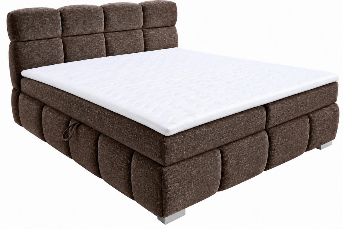 BOXBETT 140/200 cm,  in Braun, Bettkasten, Topper,  - Chromfarben/Braun, MODERN, Holz/Kunststoff (140/200cm) - MID.YOU