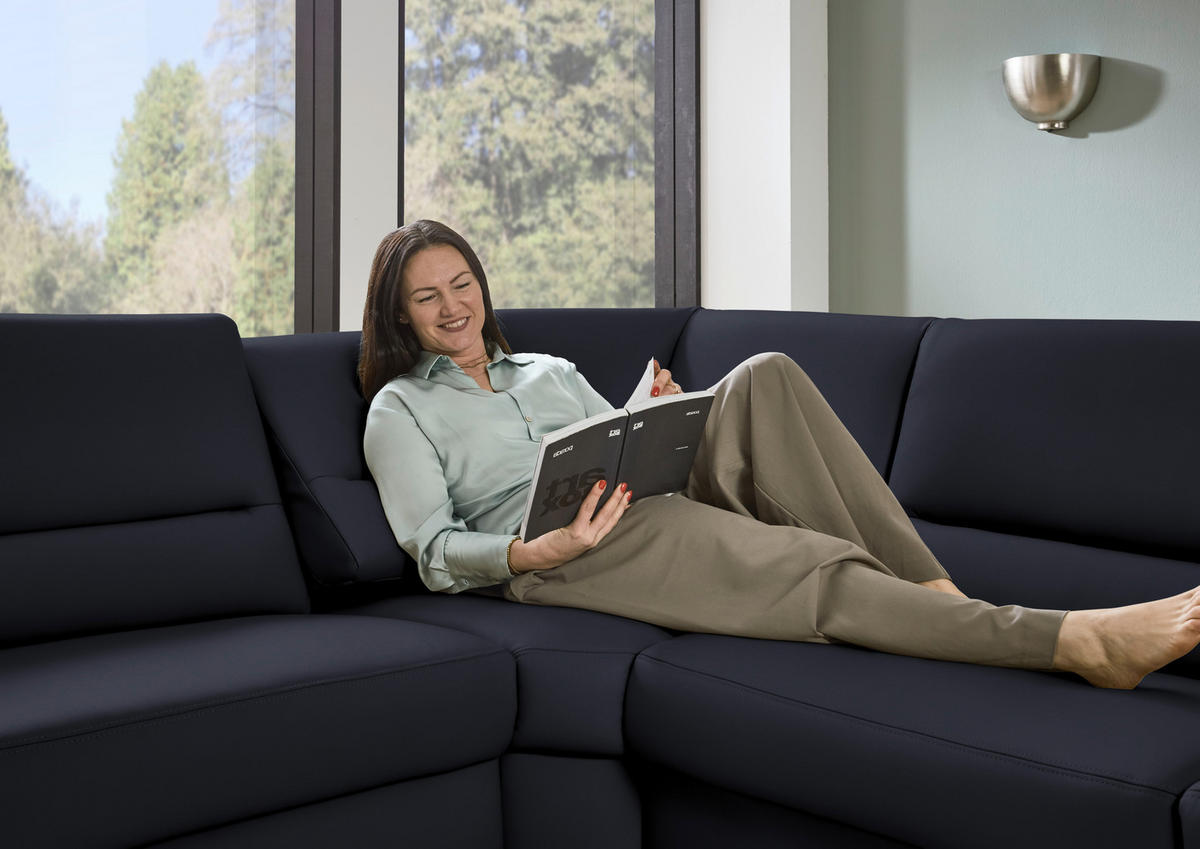 ECKSOFA  in Echtleder Dunkelblau  249/290 cm  - Schwarz/Dunkelblau, KONVENTIONELL, Leder/Metall (249/290cm) - Beldomo Premium