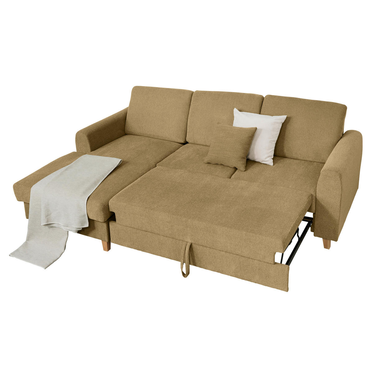 HÖRNSOFFA i flatväv honung  - honung/bokfärgad, Klassisk, trä/textil (166/241cm) - MID.YOU