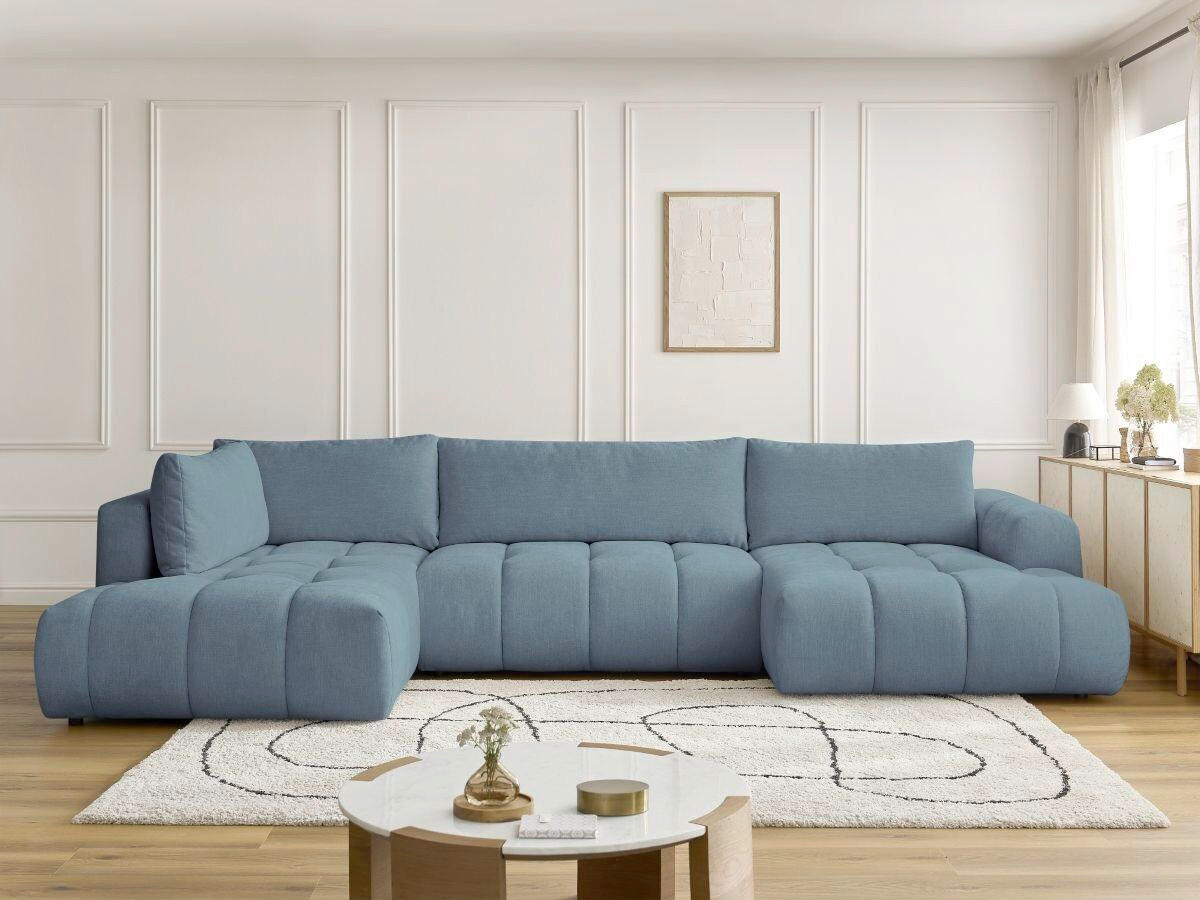 WOHNLANDSCHAFT  FUJI  Hellblau Leinenoptik  - Schwarz/Hellblau, MODERN, Kunststoff/Textil (204/377/160cm)