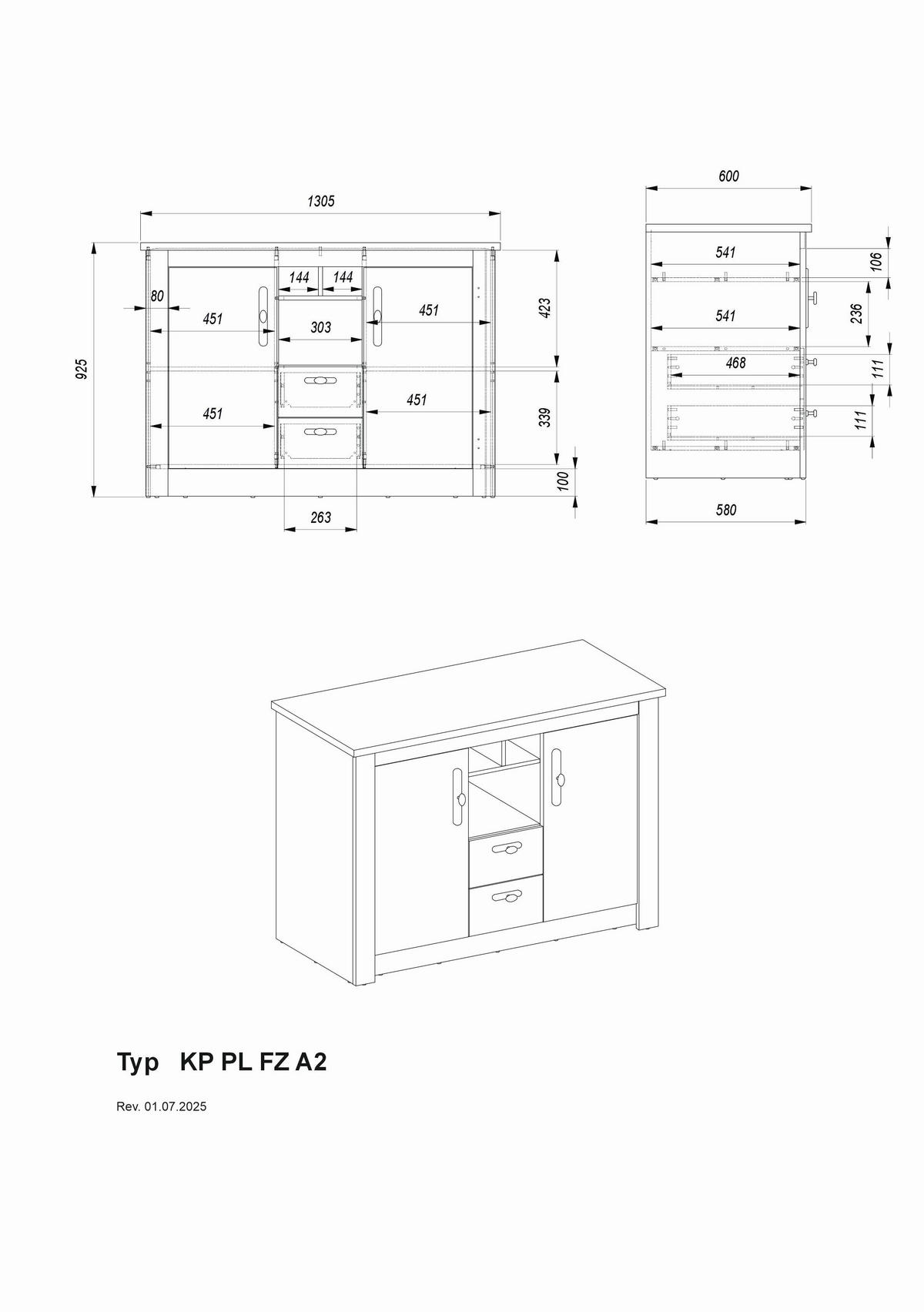SPÜLENUNTERSCHRANK 130/92/60 cm  in Weiß, Pinienfarben  - Schwarz/Weiß, Trend, Holzwerkstoff/Metall (130/92/60cm) - MID.YOU