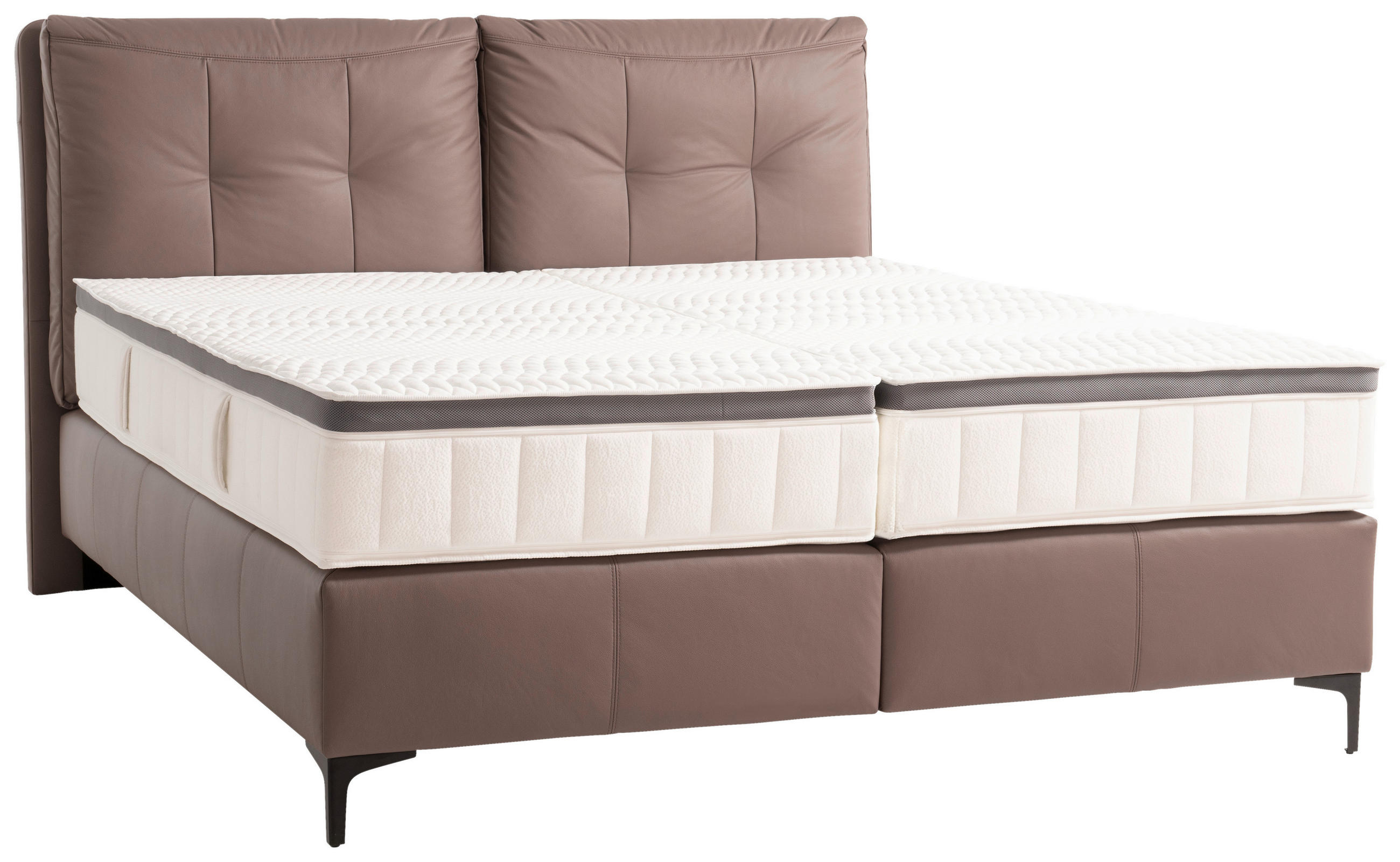 BOXSPRINGBETT 160/200 cm,  in Braun, gepolstertes Kopfteil, H2 + H4 = mittel + sehr fest  - Schwarz/Braun, Design, Leder/Holz (160/200cm) - Novel