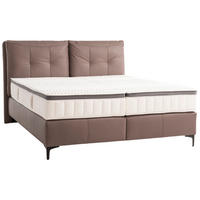 BOXSPRINGBETT 160/200 cm,  in Braun, gepolstertes Kopfteil, H2 + H4 = mittel + sehr fest  - Schwarz/Braun, Design, Leder/Holz (160/200cm) - Novel