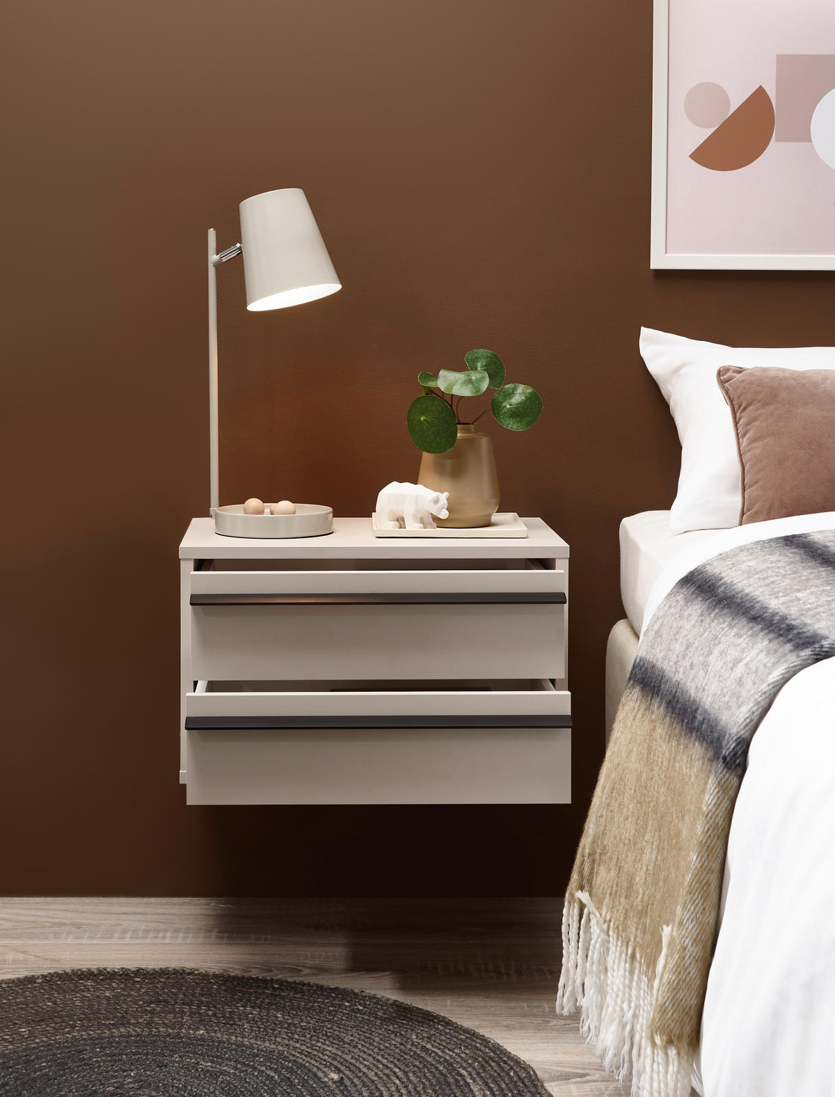 NACHTSCHRANK 50/31/34 cm  - Kaschmir/Schwarz, KONVENTIONELL, Holzwerkstoff/Metall (50/31/34cm) - Chameo