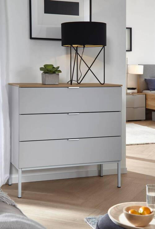 KOMMODE 80/80/42 cm  in Grau, Eichefarben  - Eichefarben/Alufarben, Trend, Holzwerkstoff/Kunststoff (80/80/42cm) - Stylife