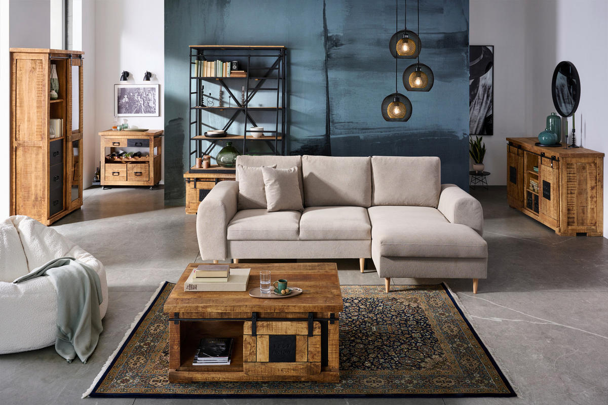ECKSOFA in Webstoff Beige  - Beige/Naturfarben, Konventionell, Holz/Textil (250/145cm) - MID.YOU