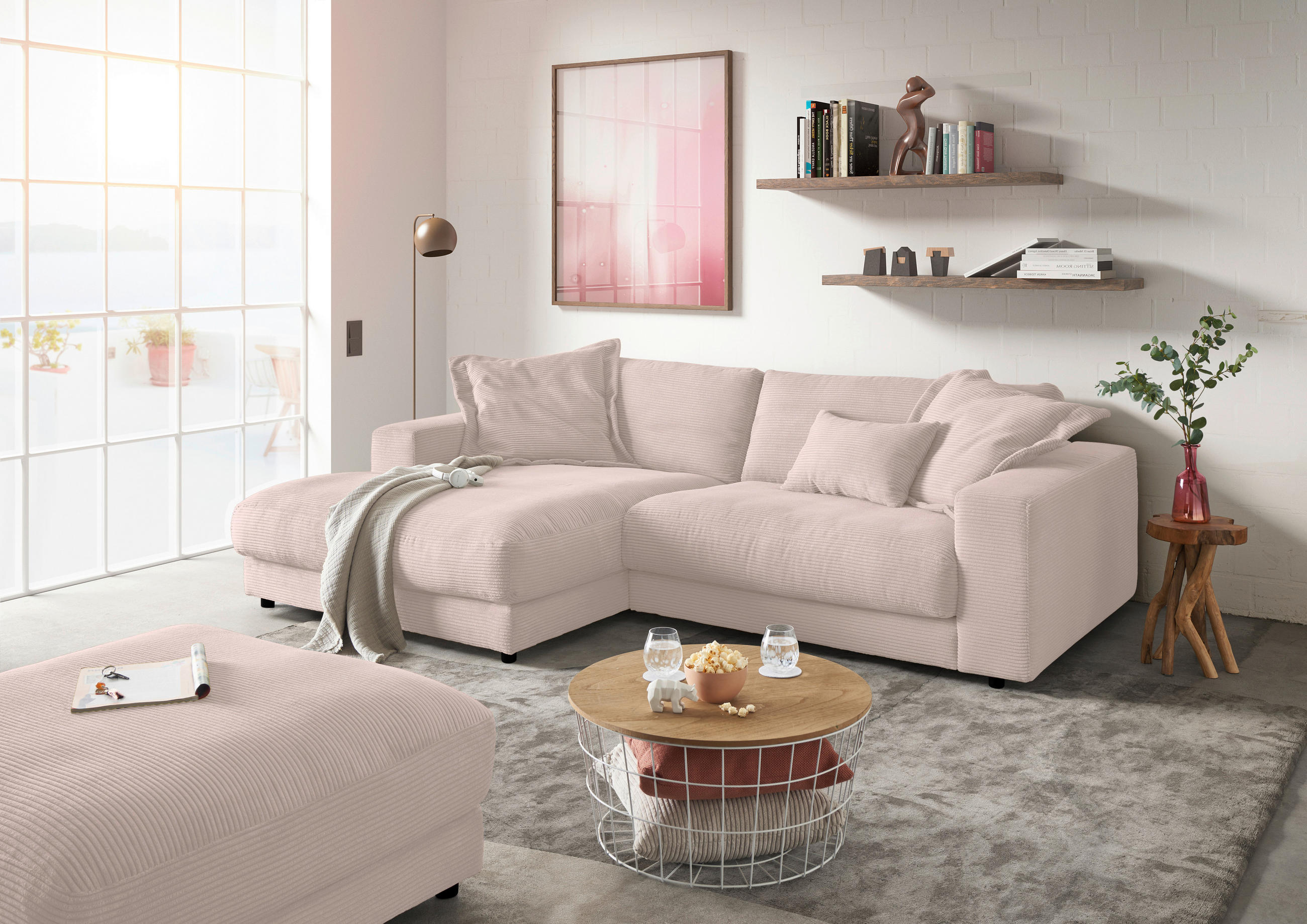 ECKSOFA in Cord Taupe  - Taupe/Schwarz, Design, Kunststoff/Textil (190/270cm) - Lomoco