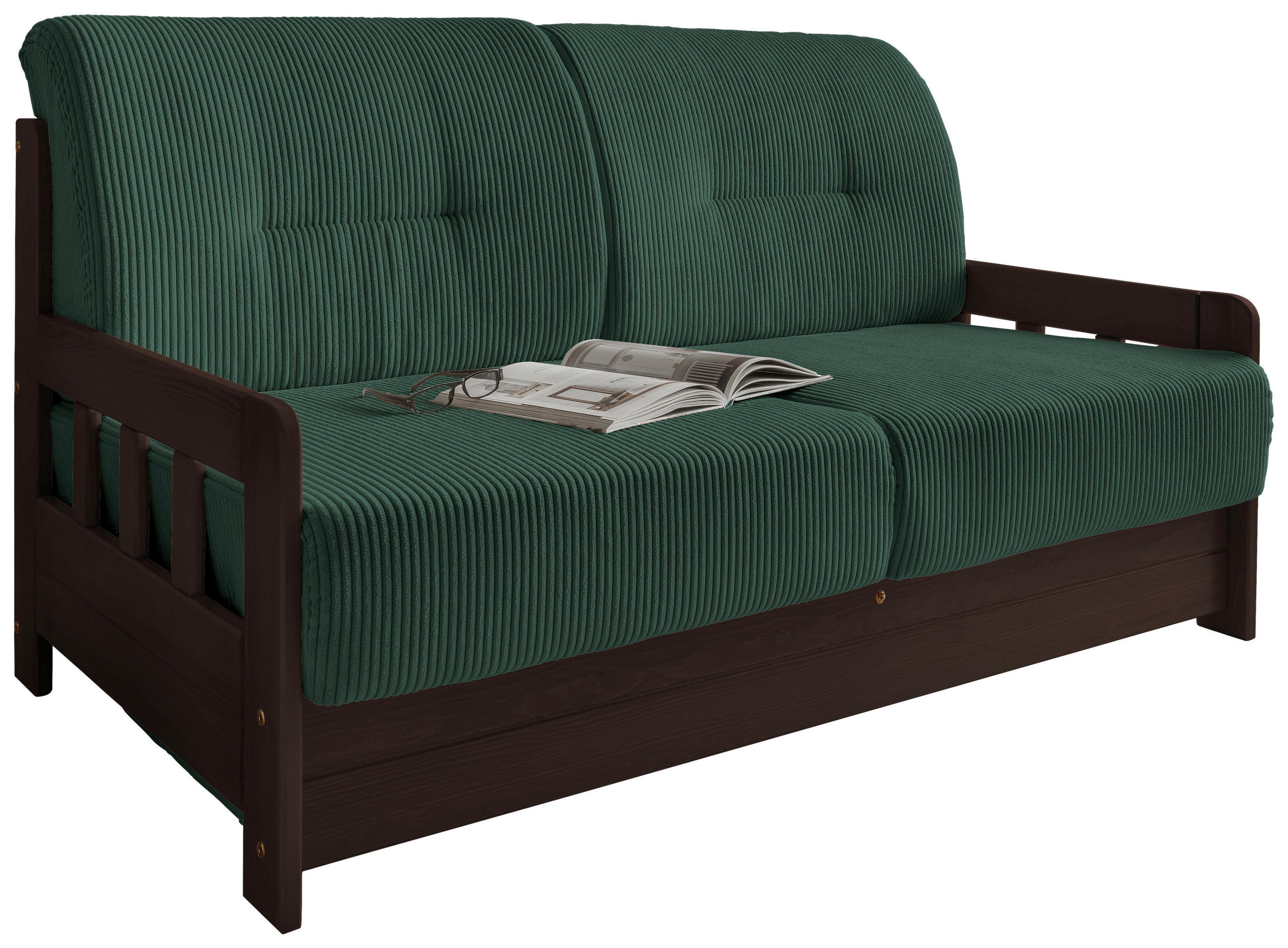SCHLAFSOFA in Textil Nussbaumfarben, Dunkelgrün  - Dunkelgrün/Nussbaumfarben, Modern, Holz/Textil (154/88/90cm) - Livetastic