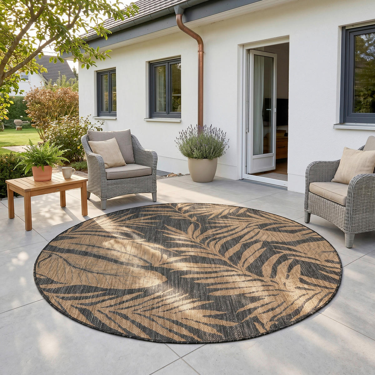 OUTDOORTEPPICH  Wohnzimmer 80 cm MIRA Schwarz rund  - Schwarz, Design, Textil (80cm) - Ayyildiz 