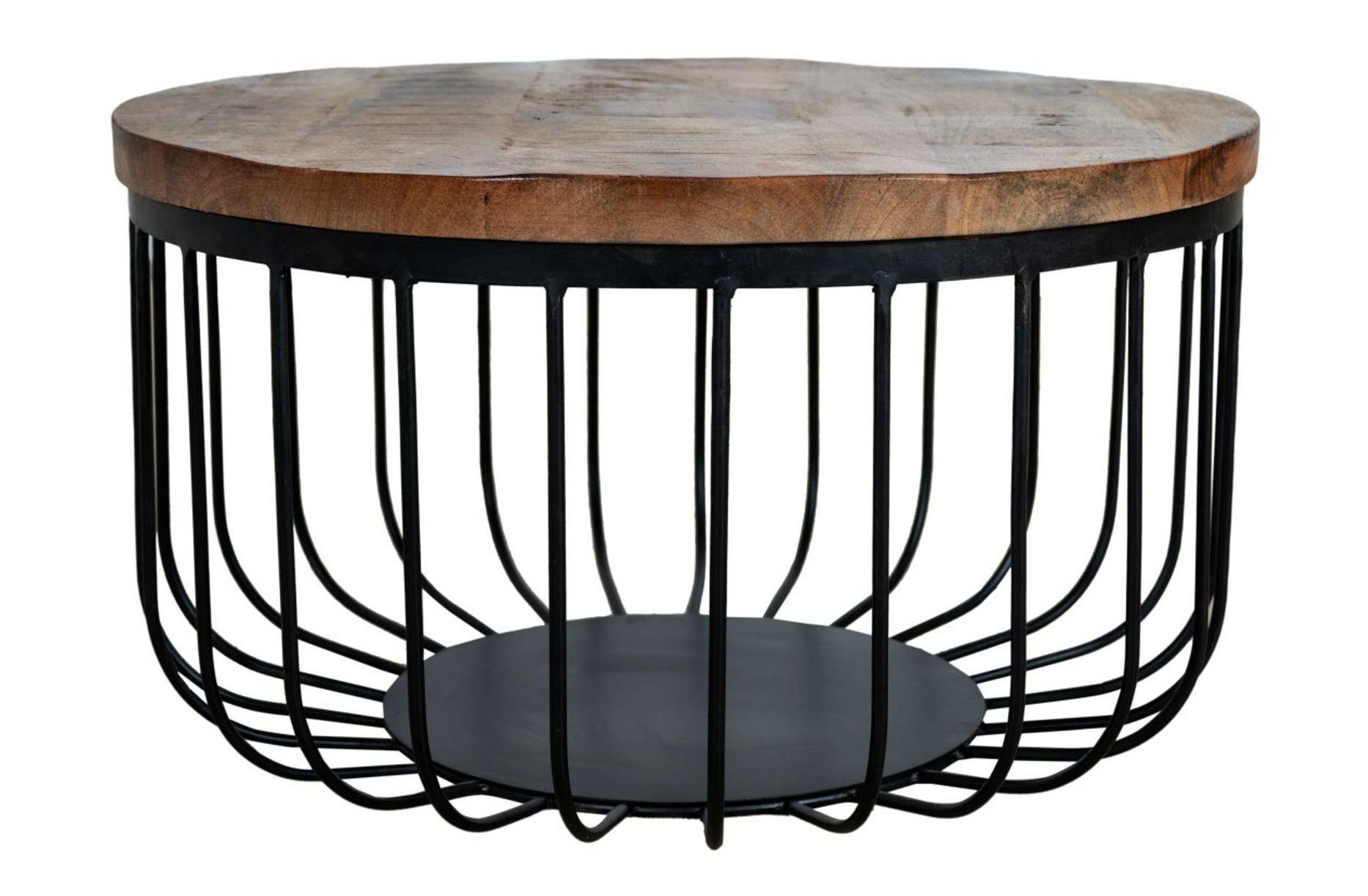 COUCHTISCH Mangoholz vollmassiv 58/33/58 cm rund Naturfarben, Schwarz  - Schwarz/Naturfarben, Design, Holz/Metall (58/33/58cm) - Livetastic