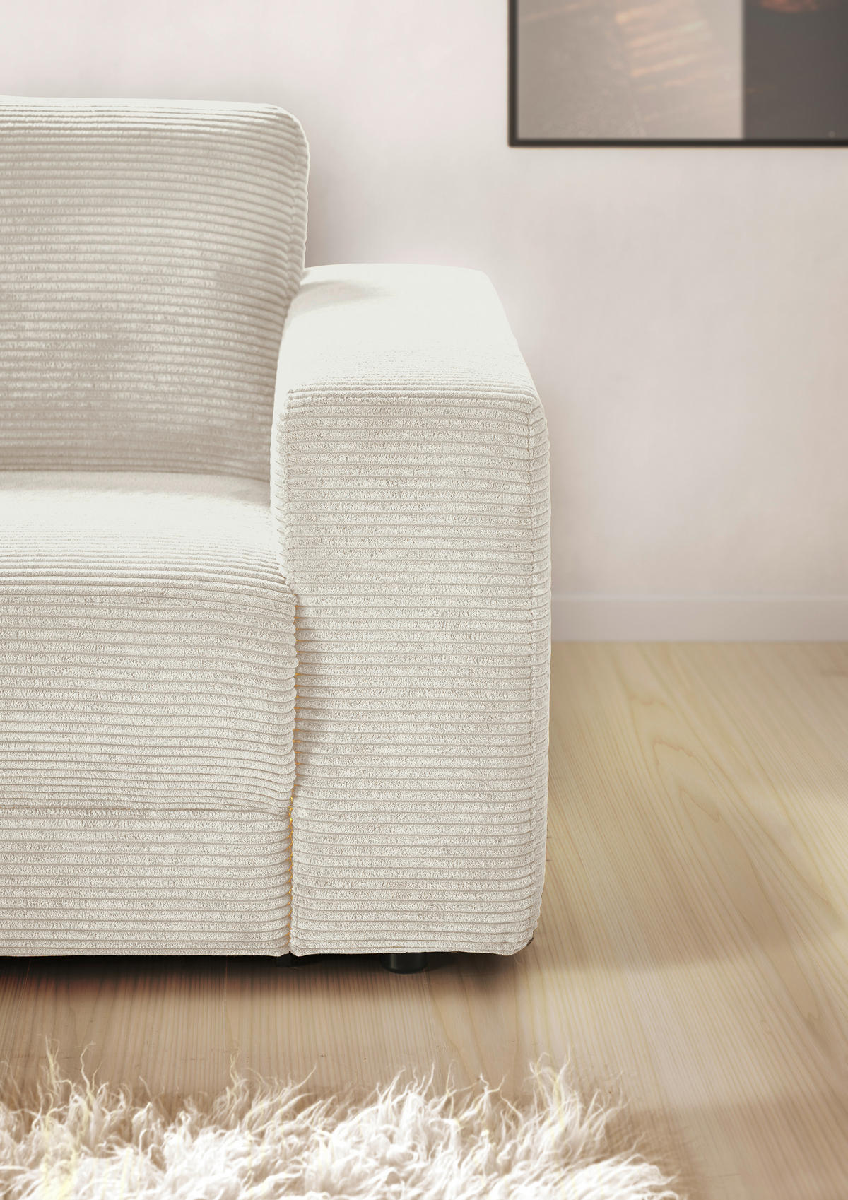 ECKSOFA inkl. Relaxfunktion Naturfarben Cord  - Schwarz/Naturfarben, Design, Kunststoff/Textil (168/296cm) - Pure Home Lifestyle