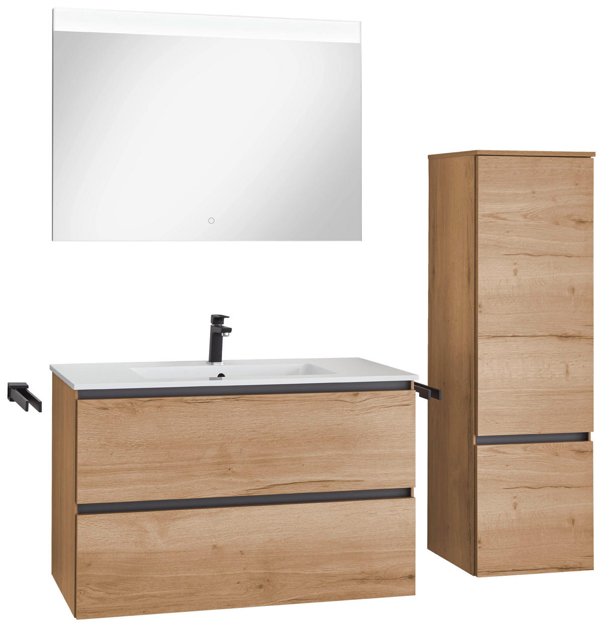 BADEZIMMER 3-teilig  in 81 cm  - Edelstahlfarben/Weiß Hochglanz, MODERN, Holzwerkstoff/Stein (81cm) - Nobilia