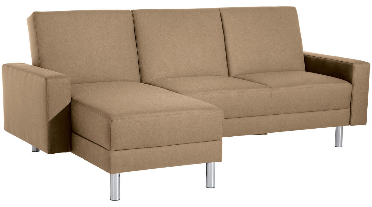 ECKSCHLAFSOFA inkl. Hocker in Sandfarben Textil   - Sandfarben/Chromfarben, Konventionell, Textil/Metall (152/230cm) - Max Winzer